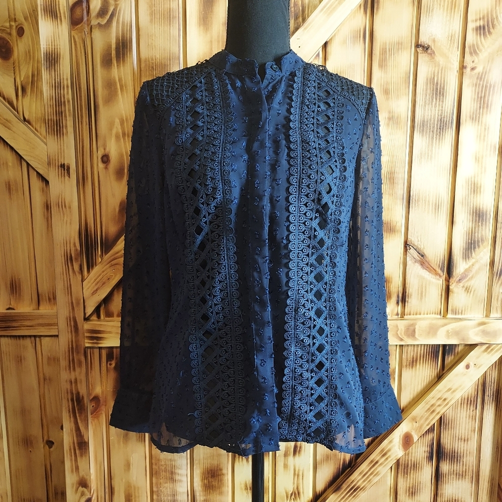 Adiva Women's Navy Blue Embroidered Blouse Size small